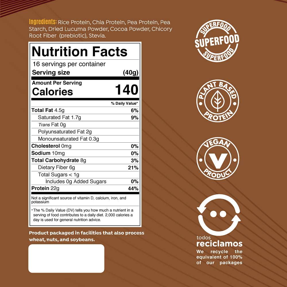 BROTA SUPERFOODS Protein Powder Delicious Cacao Plant Based Protein with Great Digestibility and Nutritional Quality 20g of Protein per Serving Perfect for Athletes and Fitness Enthusiasts