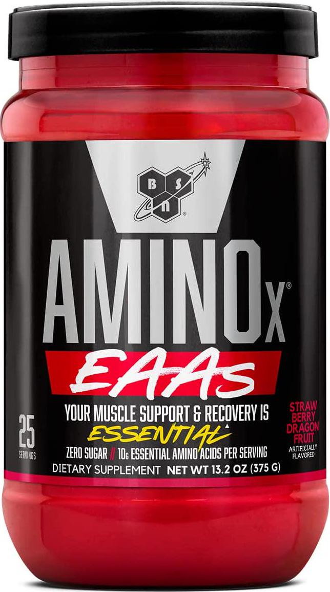 BSN Amino X EAAs, Muscle Recovery and Endurance, 10g Essential Amino Acids, 5g BCAAs, Zero Sugar, Caffeine Free, Strawberry Dragonfruit, 13.2oz, 25 Servings