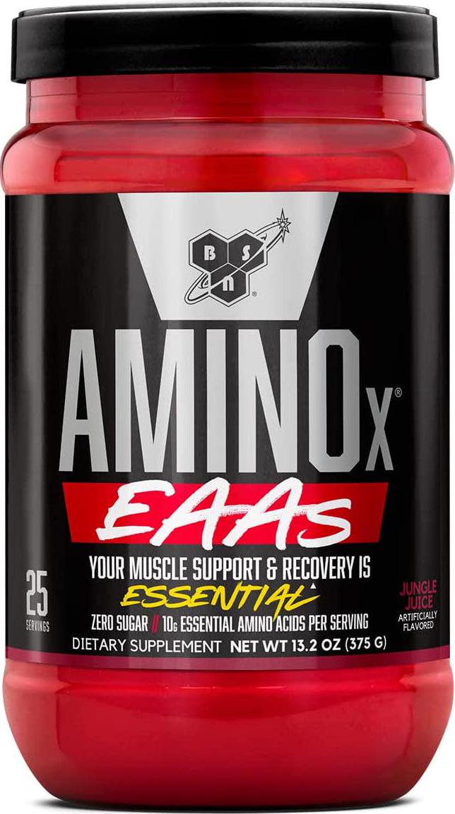 BSN Amino X EAAs, Muscle Recovery and Endurance, 10g Essential Amino Acids, 5g BCAAs, Zero Sugar, Caffeine Free, Jungle Juice, 13.2oz, 25 Servings