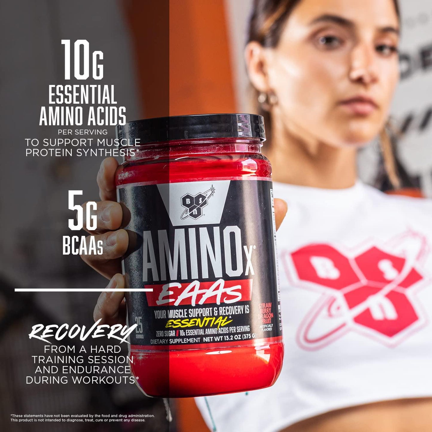 BSN Amino X EAAs, Muscle Recovery and Endurance, 10g Essential Amino Acids, 5g BCAAs, Zero Sugar, Caffeine Free, Strawberry Dragonfruit, 13.2oz, 25 Servings