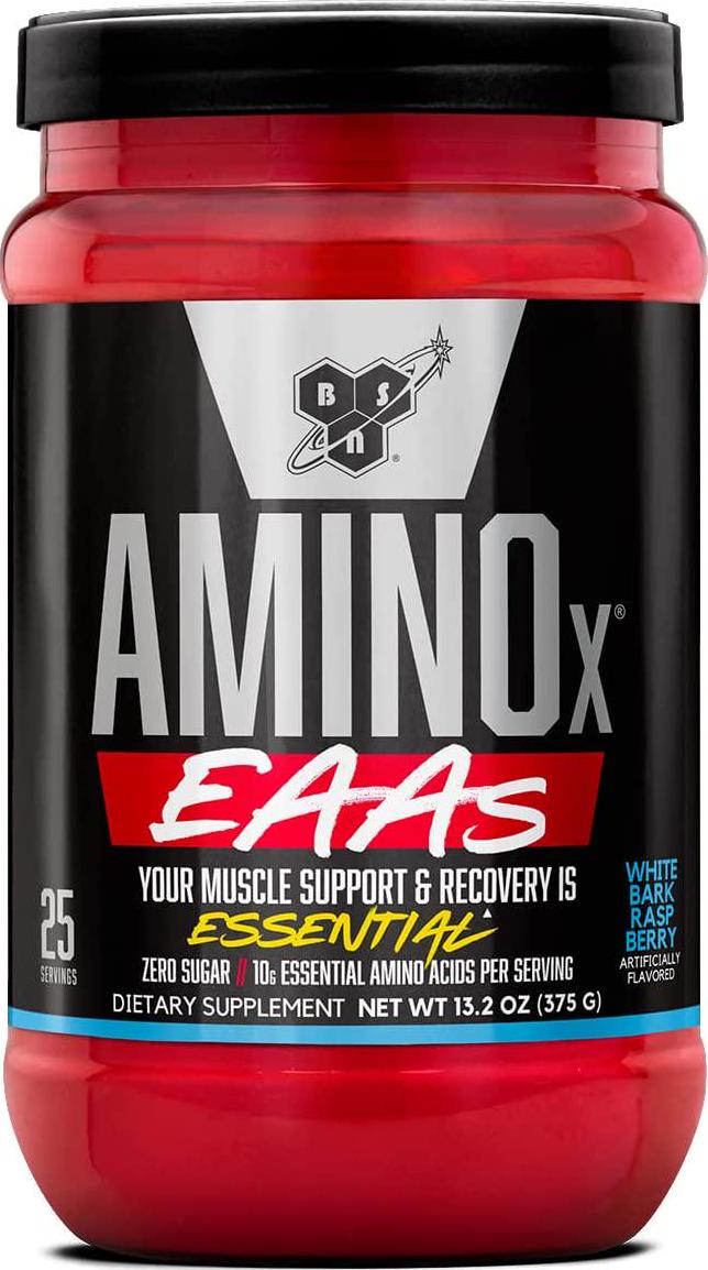 BSN Amino X EAAs, Muscle Recovery and Endurance, 10g Essential Amino Acids, 5g BCAAs, Zero Sugar, Caffeine Free, White Bark Raspberry, 13.2oz, 25 Servings