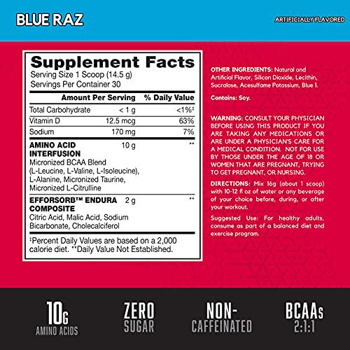 BSN Amino X Muscle Recovery and Endurance Powder with BCAAs, 10 Grams of Amino Acids, Keto Friendly, Caffeine Free, Flavor: Blue Raspberry, 30 Servings (Packaging May Vary)