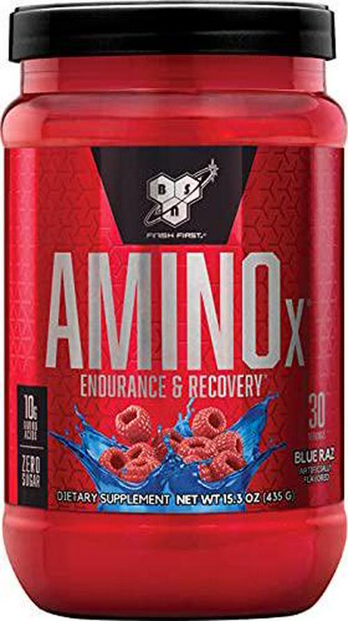 BSN Amino X Muscle Recovery and Endurance Powder with BCAAs, 10 Grams of Amino Acids, Keto Friendly, Caffeine Free, Flavor: Blue Raspberry, 30 Servings (Packaging May Vary)