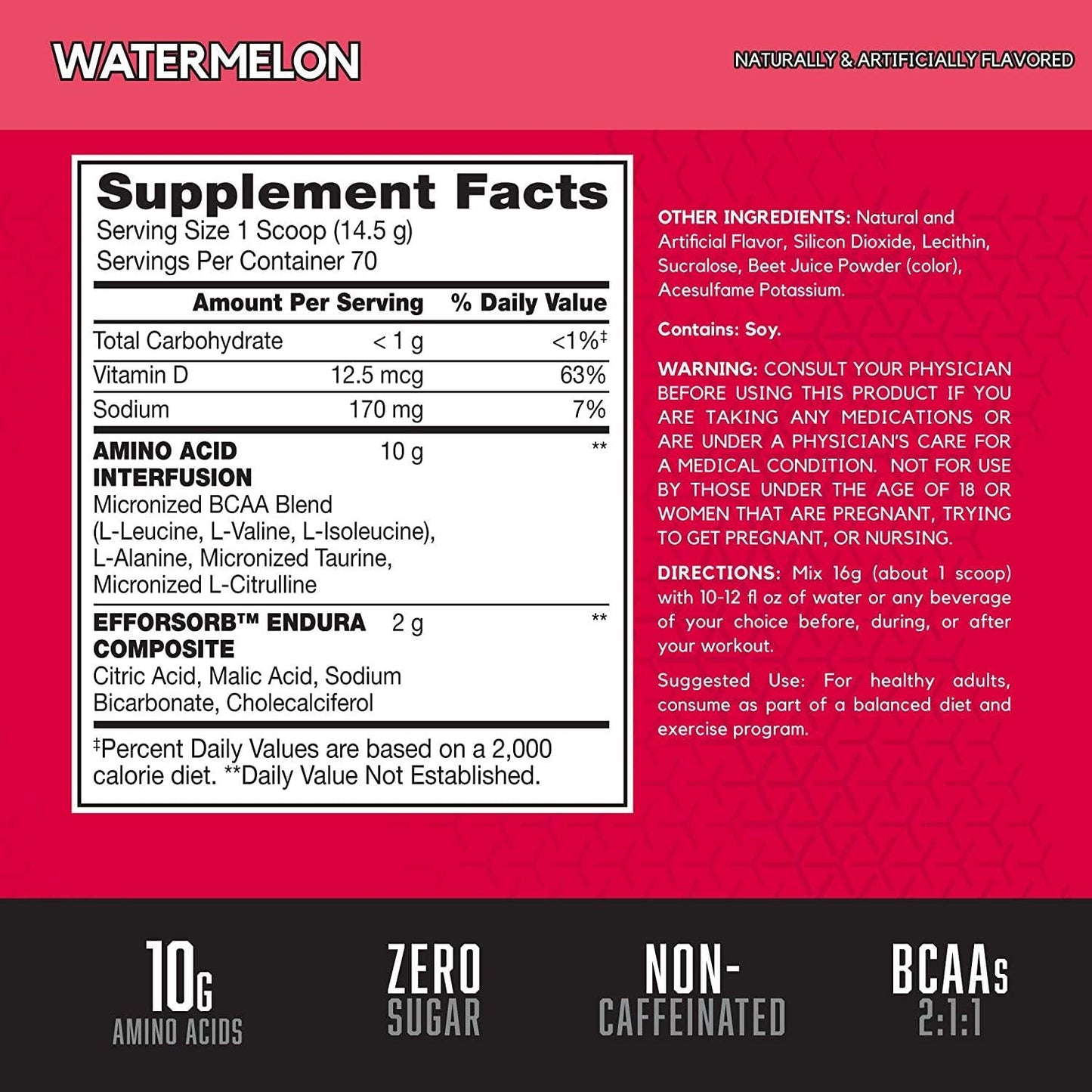 BSN Amino X Post Workout Muscle Recovery and Endurance Powder with 10 Grams of Amino Acids Per Serving, Flavor: Watermelon, 70 Servings