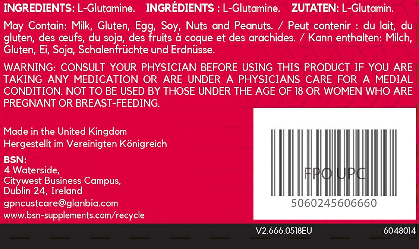 BSN DNA Glutamine, L-Glutamine Amino Acid Powder, Unflavoured, 309 g, 60 Servings