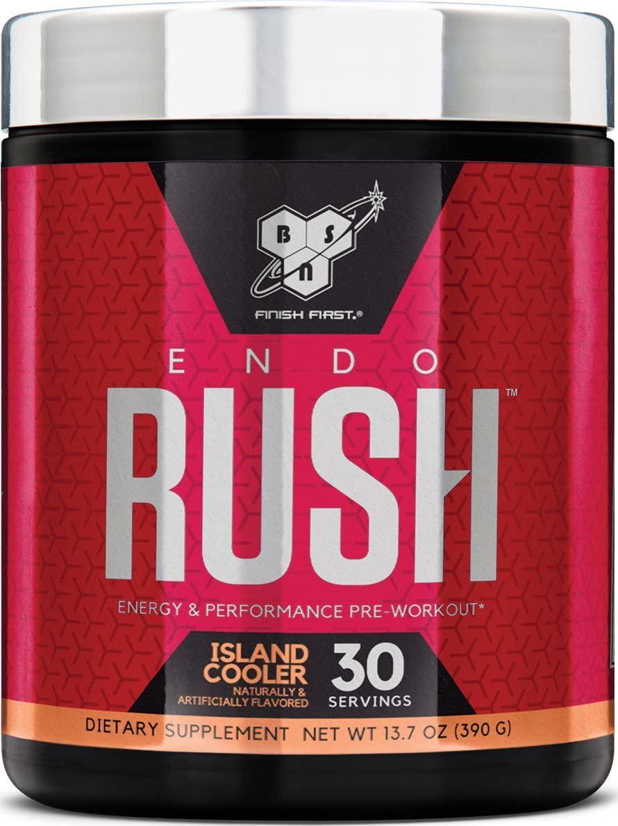 BSN Endorush Pre Workout Powder, Energy Supplement for Men and Women, 300mg of Caffeine, with Beta-Alanine and Creatine, Island Cooler, 30 Servings , 13.7 Ounce (Pack of 1)