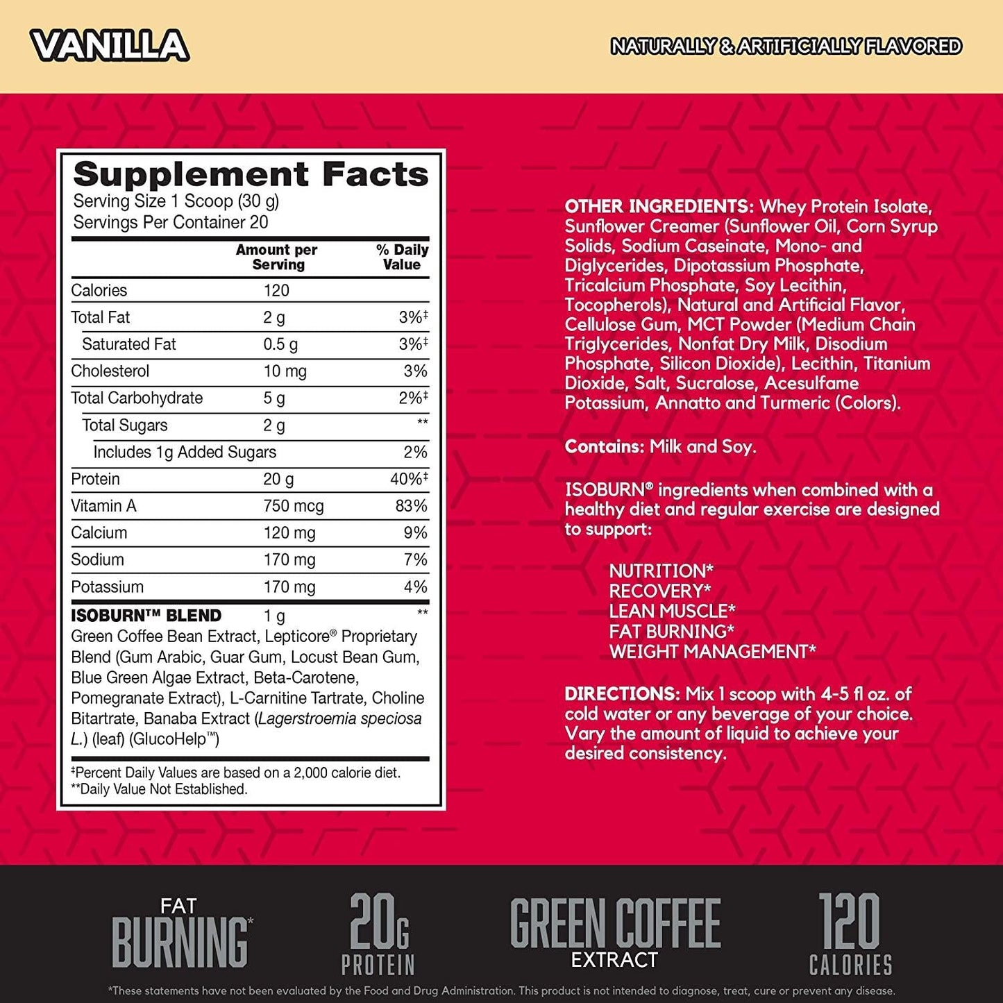 BSN ISOBURN Protein Powder - Vanilla 1.32 Pound