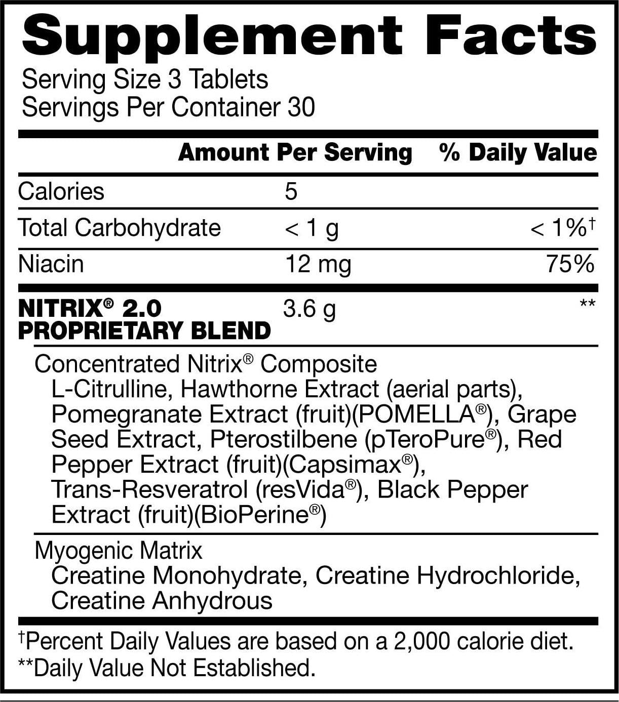 BSN NITRIX 2.0 - Nitric Oxide Precursors, 3g Creatine, 3g L Citrulline - Supports Workout Performance, Pumps, Muscle Recovery and Endurance - 90 Tablets
