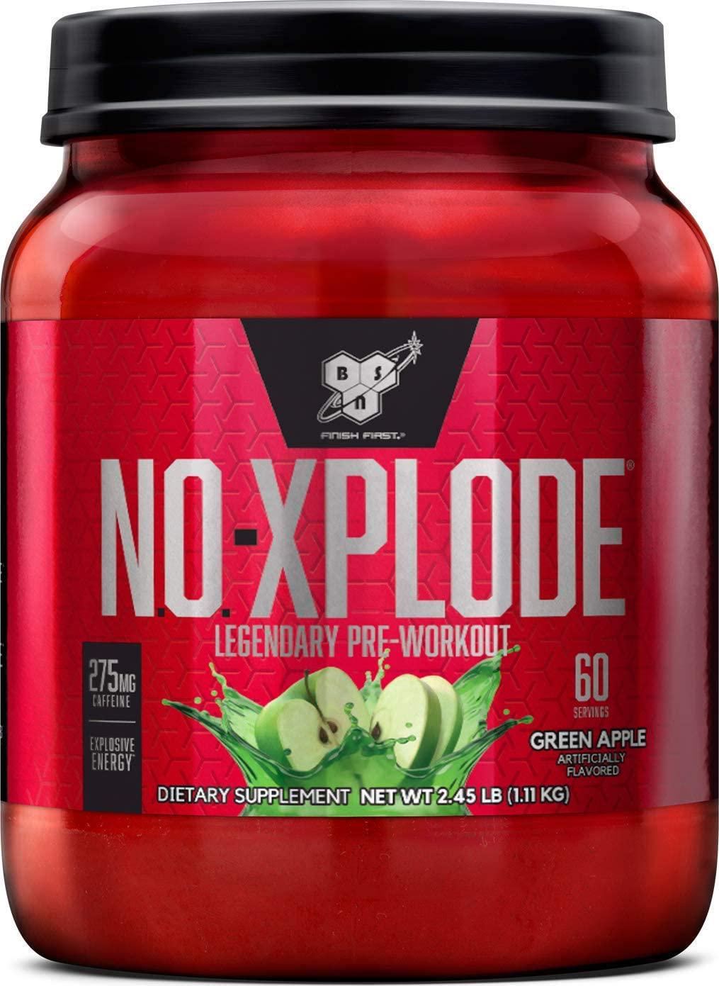 BSN N.O.-XPLODE Pre-Workout Supplement with Creatine, Beta-Alanine, and Energy, Flavor: Green Apple, 60 Servings