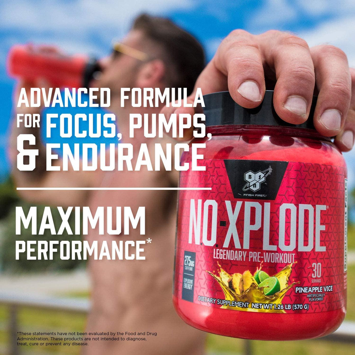 BSN N.O.-XPLODE Pre-Workout Supplement with Creatine, Beta-Alanine, and Energy, Flavor: Green Apple, 60 Servings