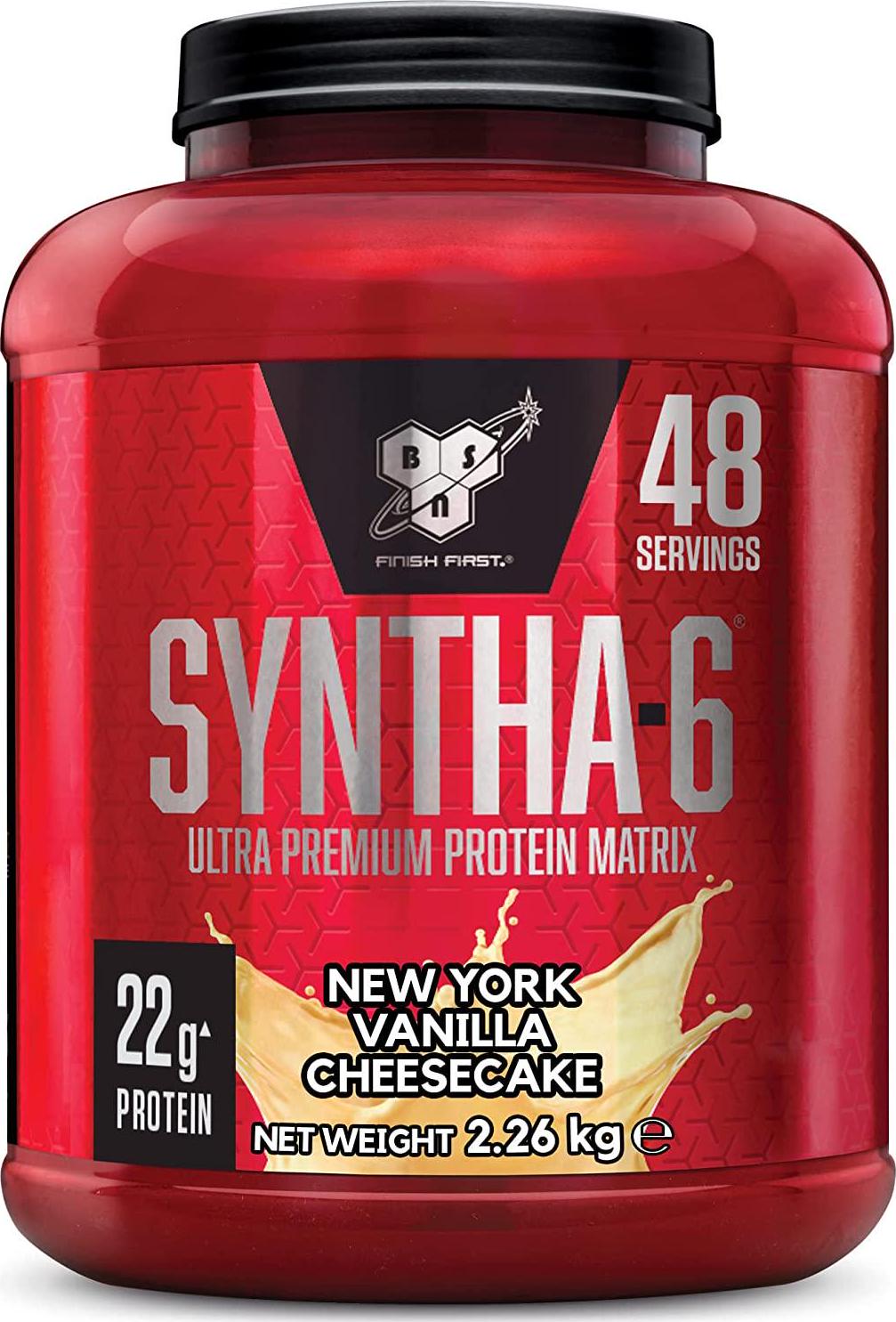 BSN Nutrition Syntha 6 Whey Protein Shake with Whey Protein Isolate, Micellar Casein, Glutamine and Amino Acids, New York Vanilla Cheesecake, 48 Servings, 2.26 kg