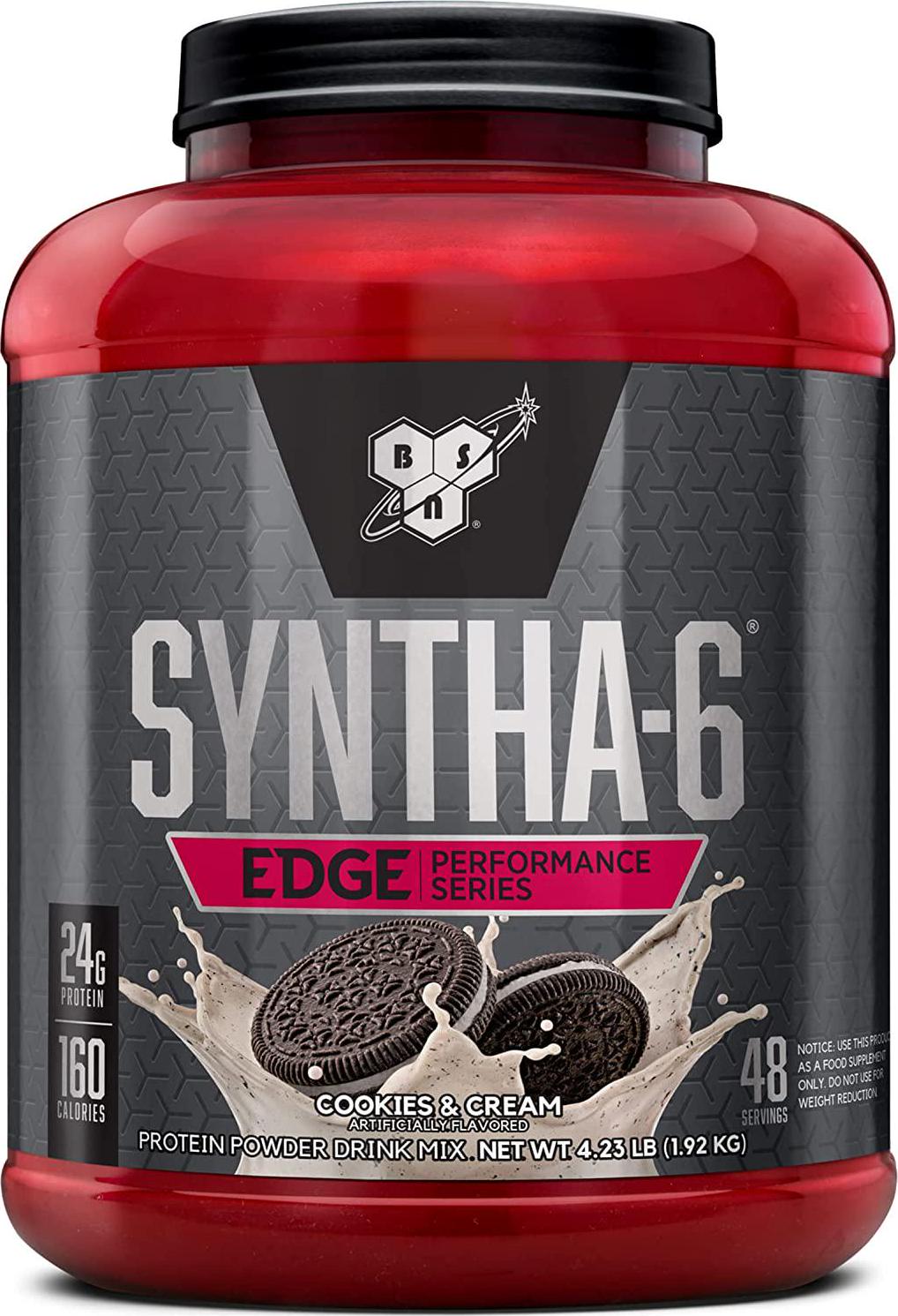 BSN SYNTHA-6 EDGE Protein Powder, Whey Protein, Hydrolyzed Whey, Micellar Casein, Milk Protein Isolate, Flavor: Cookies N Cream, 48 Servings