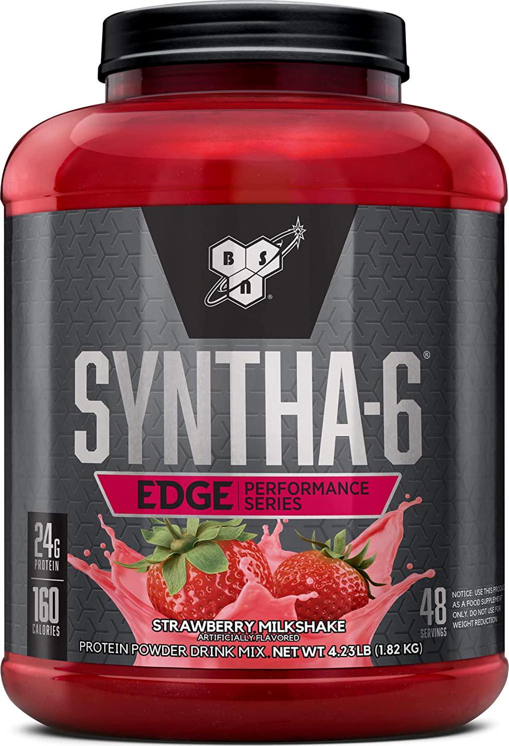 BSN SYNTHA-6 EDGE Protein Powder, Whey Protein, Hydrolyzed Whey, Micellar Casein, Milk Protein Isolate, Flavor: Strawberry Milkshake, 48 Servings