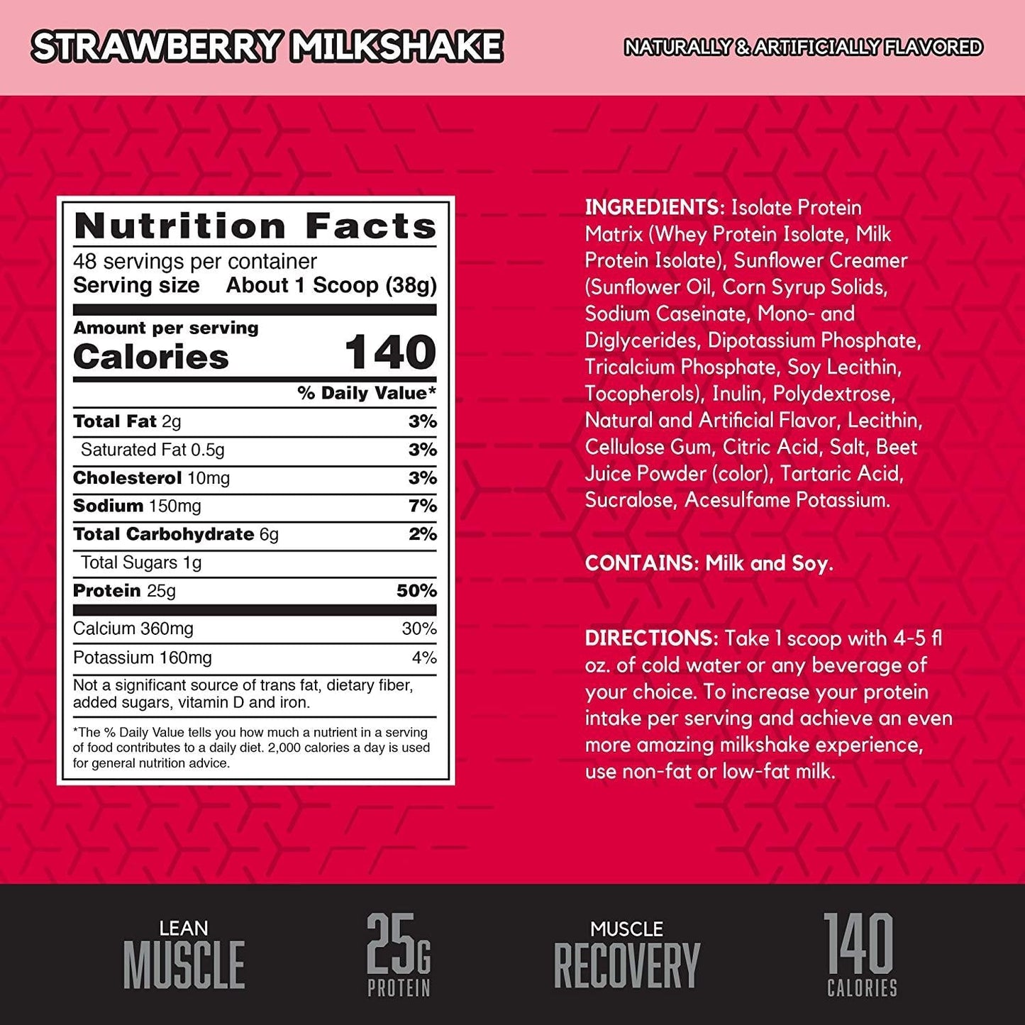 BSN SYNTHA-6 ISOLATE Protein Powder, Whey Protein Isolate, Milk Protein Isolate, Flavor: Strawberry Milkshake, 48 servings