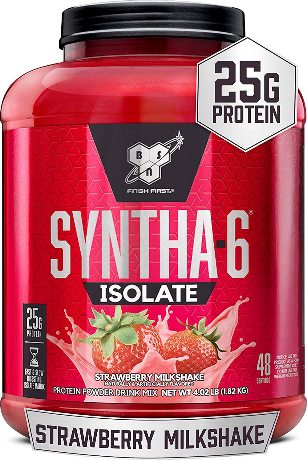 BSN SYNTHA-6 ISOLATE Protein Powder, Whey Protein Isolate, Milk Protein Isolate, Flavor: Strawberry Milkshake, 48 servings