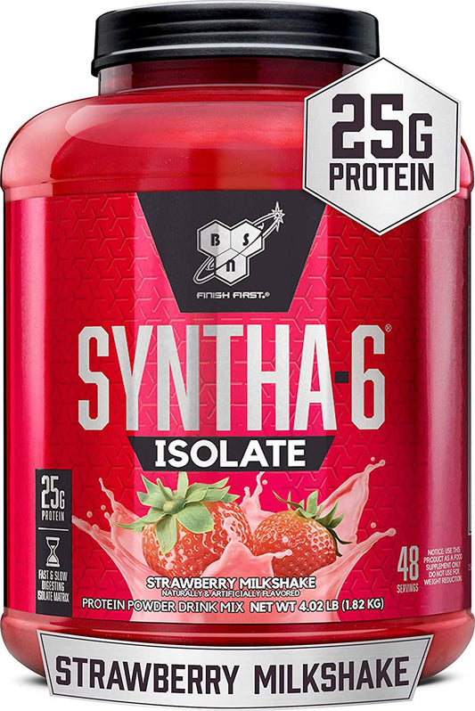 BSN SYNTHA-6 ISOLATE Protein Powder, Whey Protein Isolate, Milk Protein Isolate, Flavor: Strawberry Milkshake, 48 servings