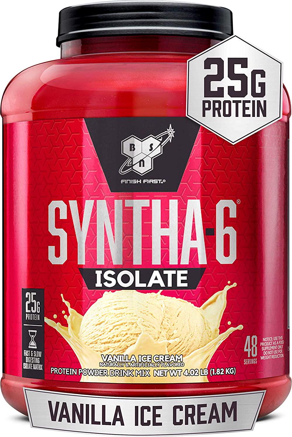 BSN SYNTHA-6 ISOLATE Protein Powder, Whey Protein Isolate, Milk Protein Isolate, Flavor: Vanilla Ice Cream, 48 servings