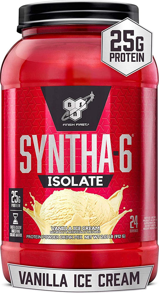 BSN SYNTHA-6 ISOLATE Protein Powder, Whey Protein Isolate, Milk Protein Isolate, Flavor: Vanilla Ice Cream, 24 Servings