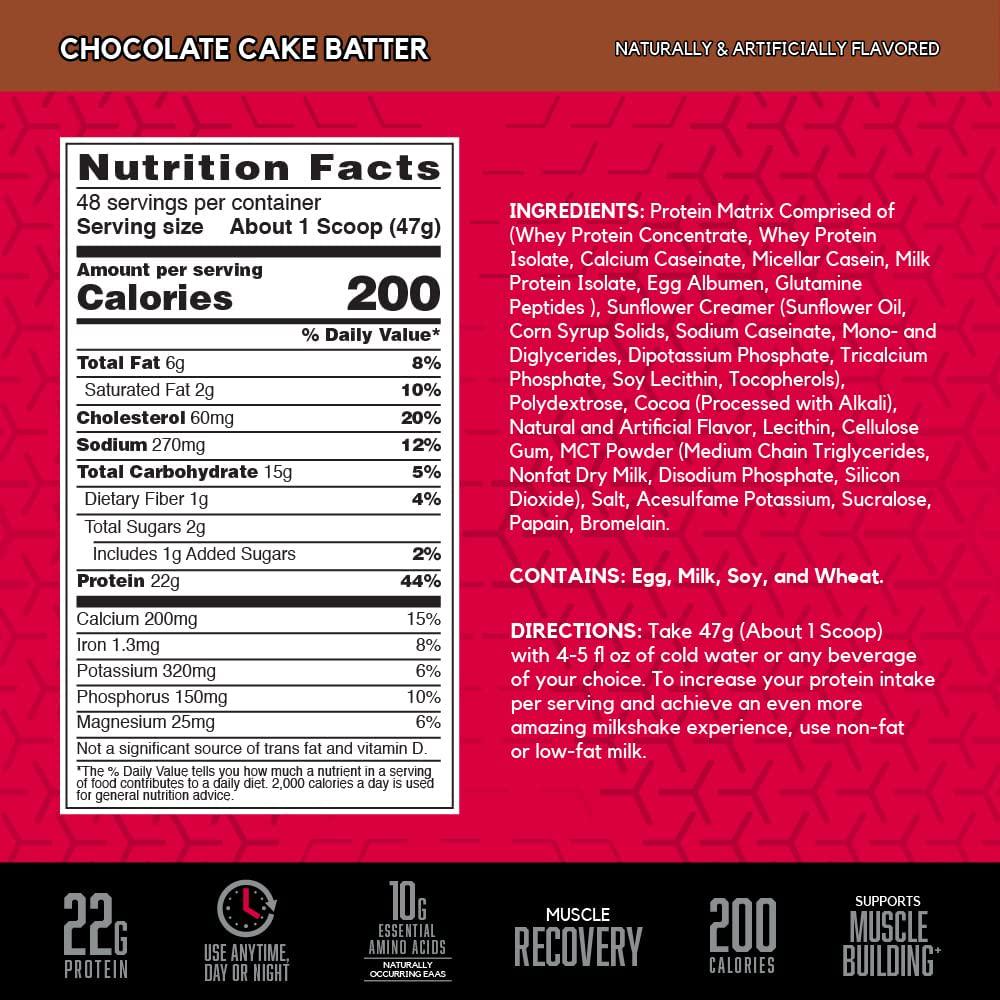 BSN SYNTHA-6 Protein Powder, Whey Protein, Micellar Casein, Milk Protein Isolate, Flavor: Chocolate Cake Batter, 48 Servings
