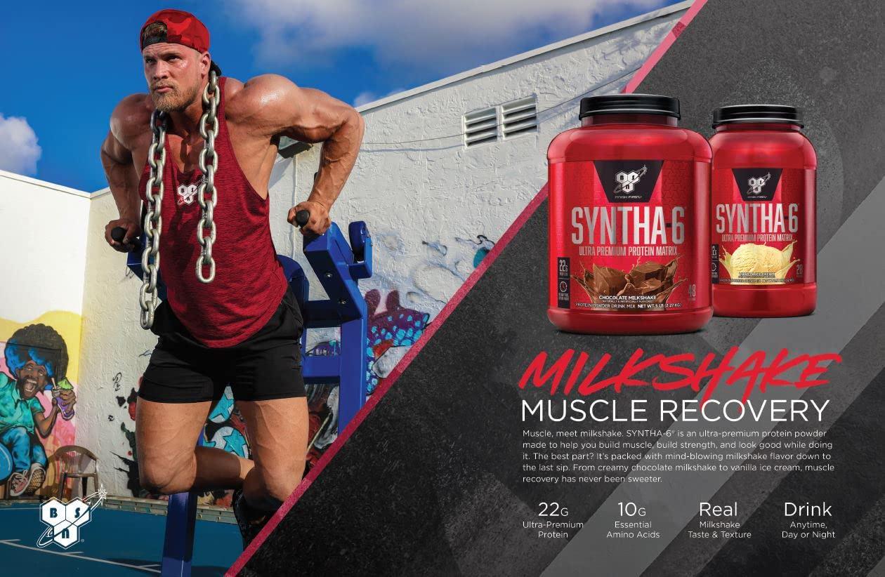 BSN SYNTHA-6 Protein Powder, Whey Protein, Micellar Casein, Milk Protein Isolate, Flavor: Chocolate Milkshake, 97 Servings, 1047859