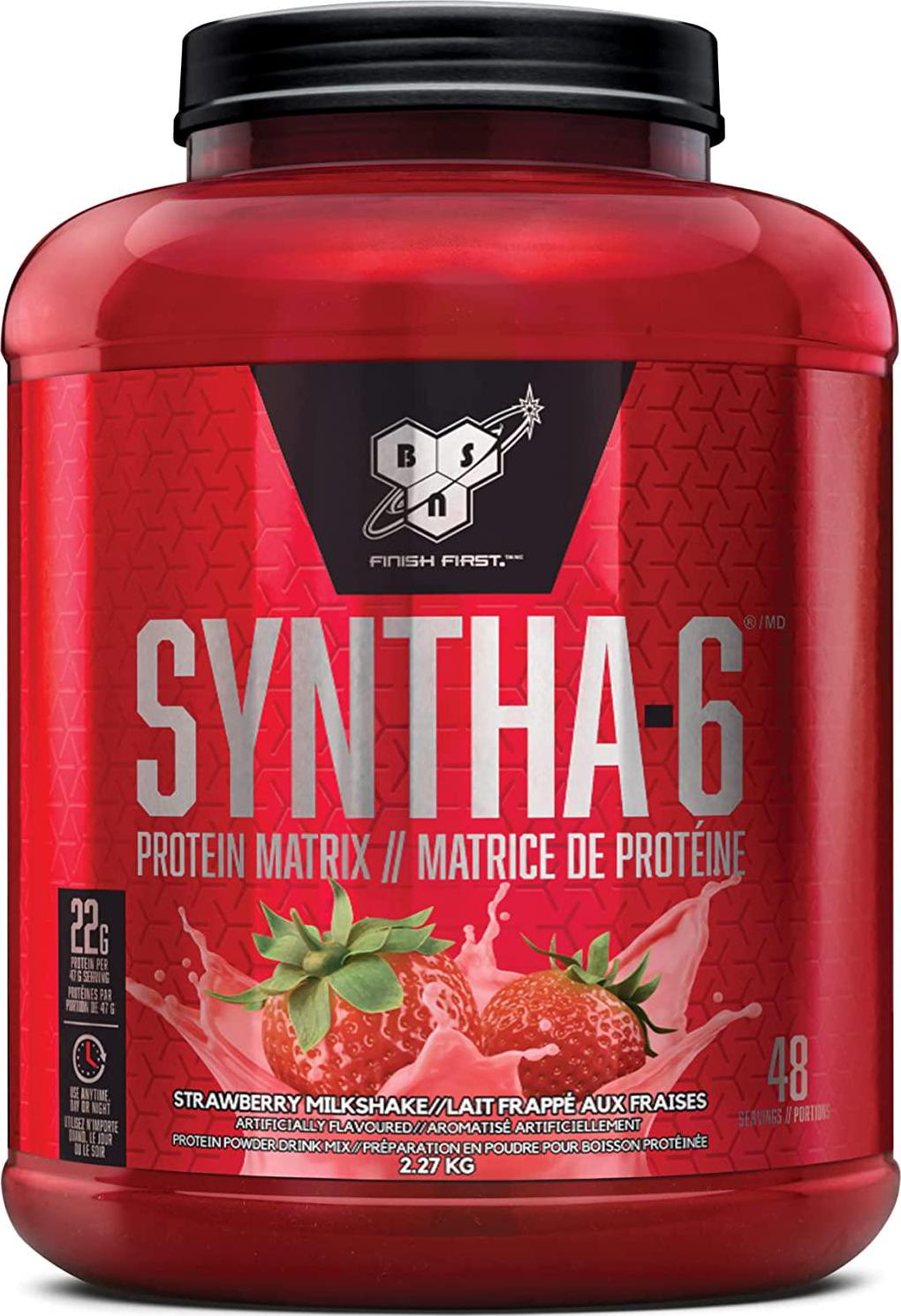 BSN SYNTHA-6 Whey Protein Powder, Micellar Casein, Milk Protein Isolate, Strawberry Milkshake, 48 Servings, 80 Oz
