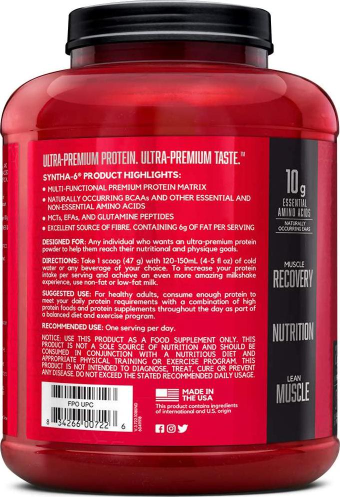 BSN SYNTHA-6 Whey Protein Powder, Micellar Casein, Milk Protein Isolate, Strawberry Milkshake, 48 Servings, 80 Oz