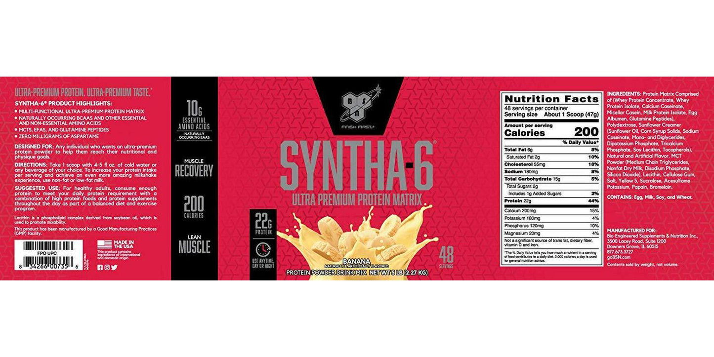 BSN Syntha 6 Blend Protein Powder, Banana, 48 Serves, 2.27 kg