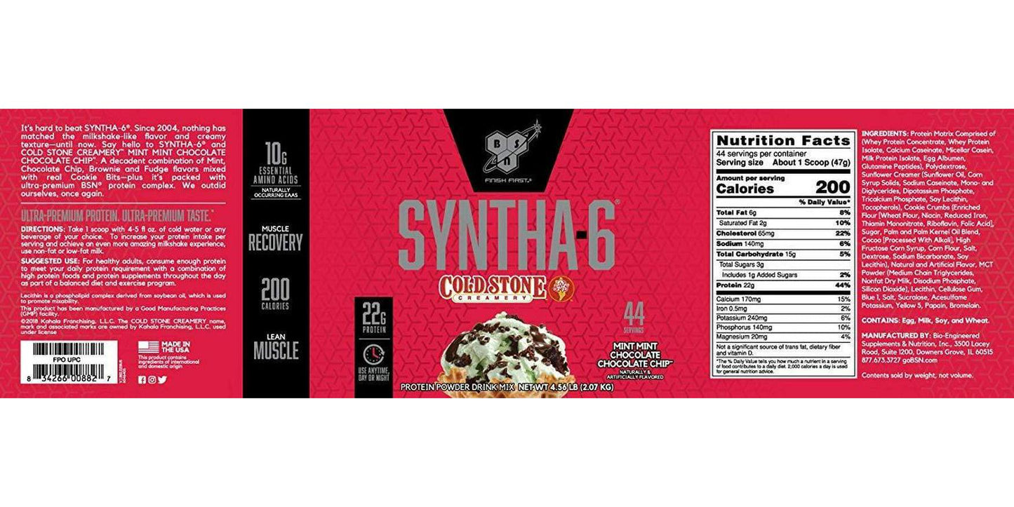 BSN Syntha-6 Protein Powder, Cold Stone Creamery - Mint Chocolate Cake Flavor, 2.07kg, 44 Servings