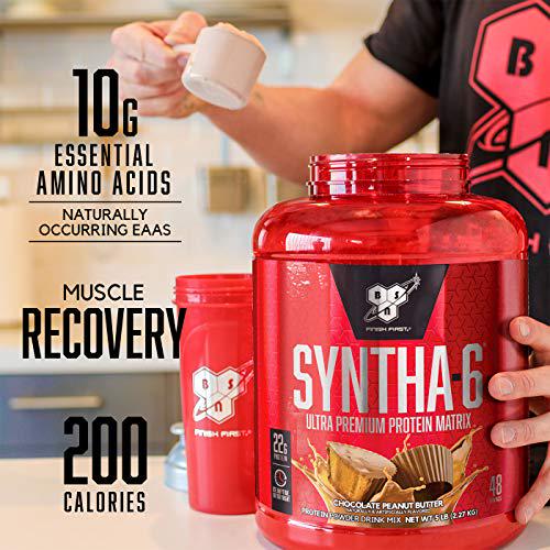 BSN Syntha-6 Whey Protein Powder, Mint Mint Chocolate Chocolate Cake Flavor (44 Servings) with BSN Protein Crisp Bar, Mint Mint Chocolate Chip-Low Sugar Whey Protein Bar, 20g of Protein (12 Count)