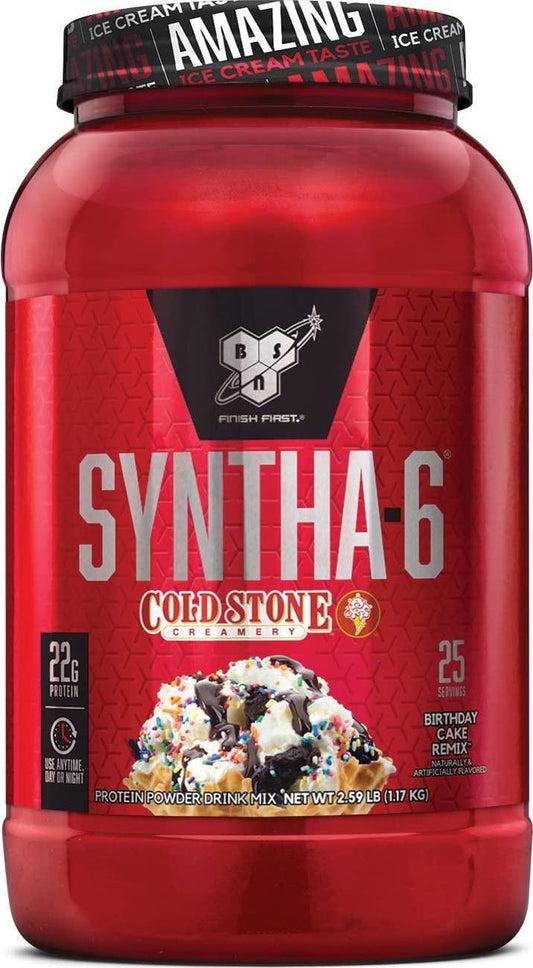 BSN Syntha-6 Whey Protein Powder, Cold Stone Creamery- Birthday Cake Remix Flavor, Micellar Casein, Milk Protein Isolate Powder, 25 Servings