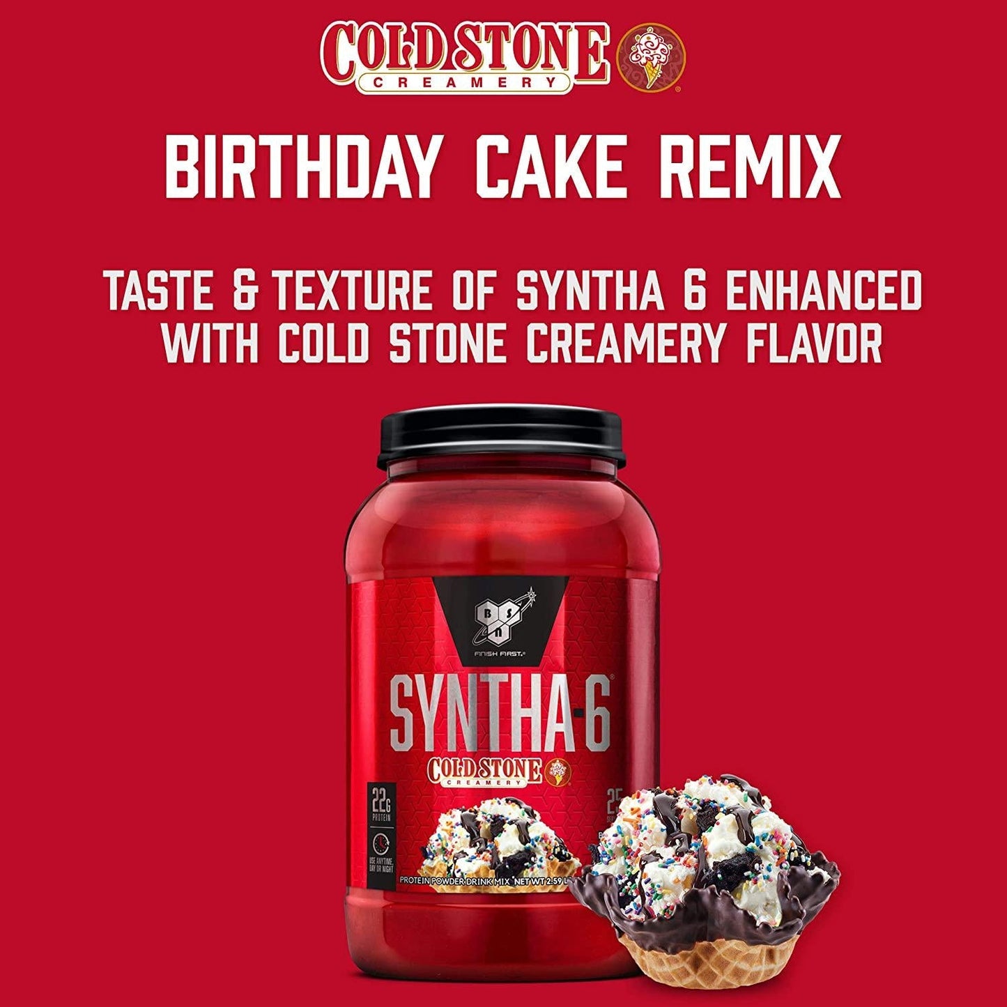BSN Syntha-6 Whey Protein Powder, Cold Stone Creamery- Birthday Cake Remix Flavor, Micellar Casein, Milk Protein Isolate Powder, 25 Servings