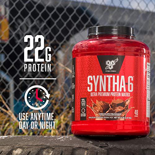 BSN Syntha-6 Whey Protein Powder, Mint Mint Chocolate Chocolate Cake Flavor (44 Servings) with BSN Protein Crisp Bar, Mint Mint Chocolate Chip-Low Sugar Whey Protein Bar, 20g of Protein (12 Count)