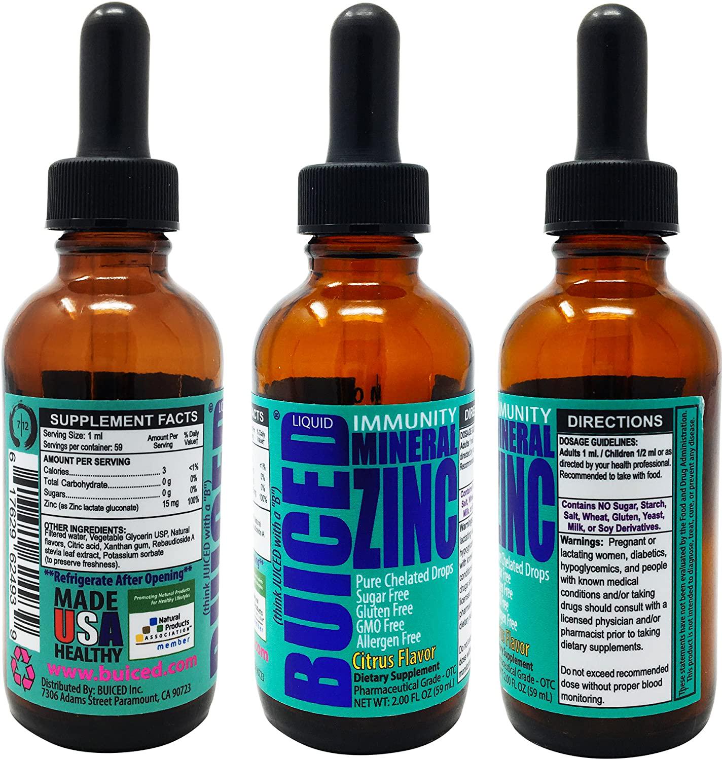 BUICED Liquid Zinc Drops | Support Healthy Immune System | Highly Absorbable | Gluten Free | GMO Free | Allergen Free | Paleo Friendly Liquid Zinc | Vegan Friendly Liquid Zinc | Made in The USA