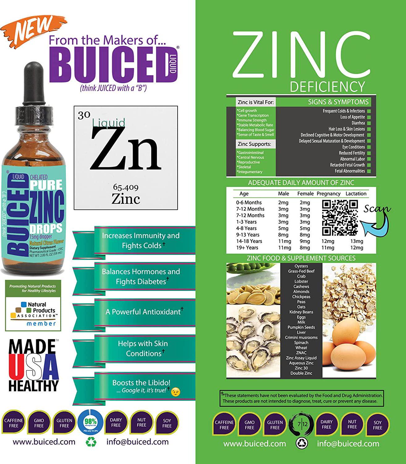 BUICED Liquid Zinc Drops | Support Healthy Immune System | Highly Absorbable | Gluten Free | GMO Free | Allergen Free | Paleo Friendly Liquid Zinc | Vegan Friendly Liquid Zinc | Made in The USA