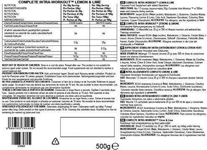 BULK POWDERS Complete Intra-Workout, BCAA, Lemon and Lime, 500 g
