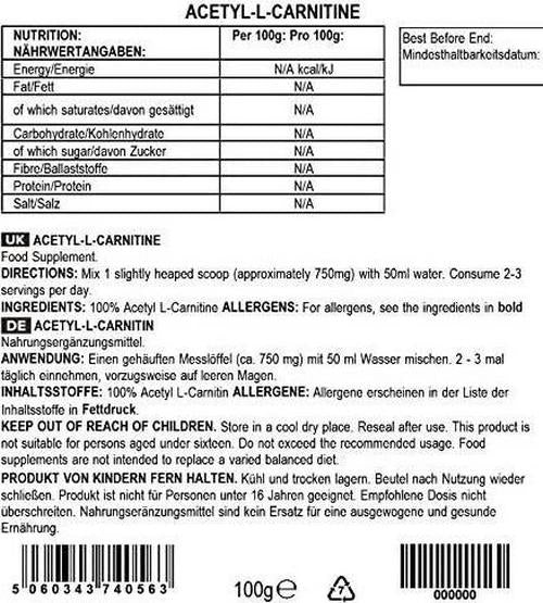 BULK POWDERS Pure Acetyl L-Carnitine (ALCAR) Powder, 100 g