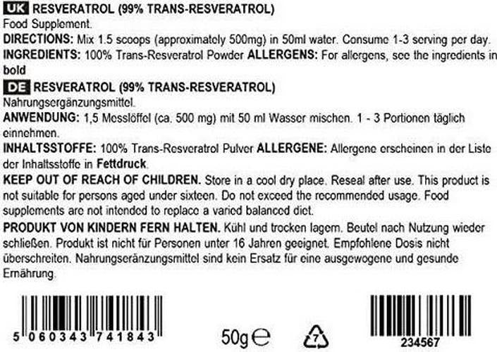 BULK POWDERS Resveratrol Powder, 50 g