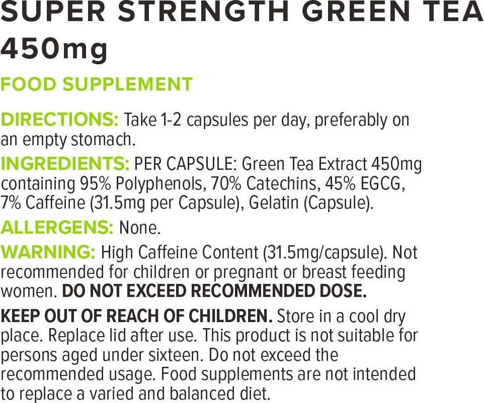 BULK POWDERS Super Strength Green Tea Capsules, 450 mg, Pack of 270