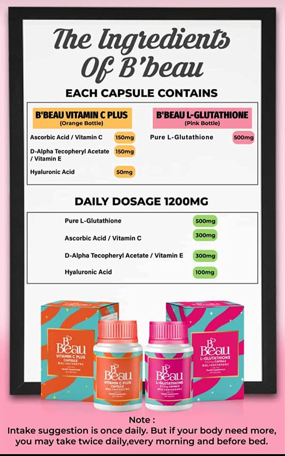 B'Beau L-Glutathione 500mg And B'Beau Vitamin C Capsule