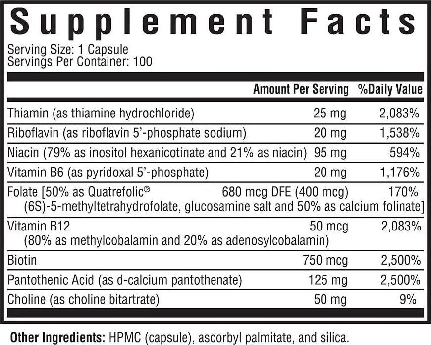 B Complex Plus | 100 Capsules | Seeking Health | Vegetarian Vitamin B Complex Capsules | 100 Easy-to-Swallow Capsules