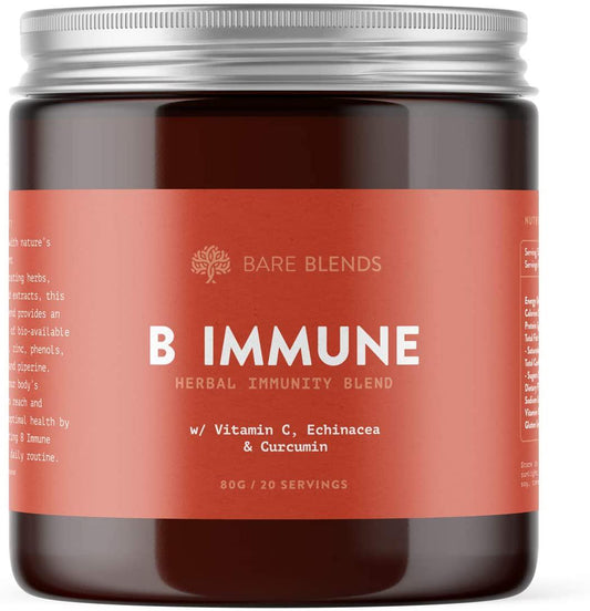 B Immune by Bare Blends | Herbal Immunity Powder | Vitamin C + Echinacea + Curcumin + more | Vegan and Gluten Free - 80g
