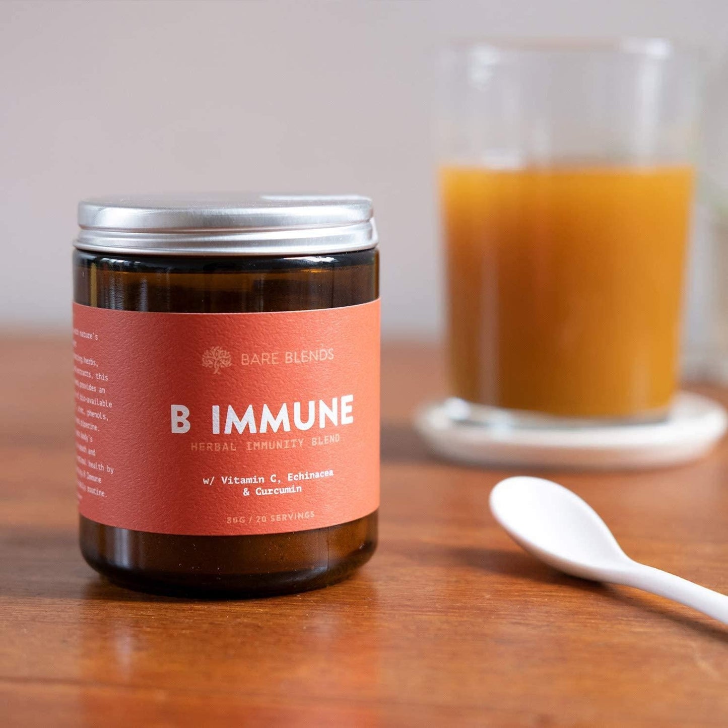B Immune by Bare Blends | Herbal Immunity Powder | Vitamin C + Echinacea + Curcumin + more | Vegan and Gluten Free - 80g