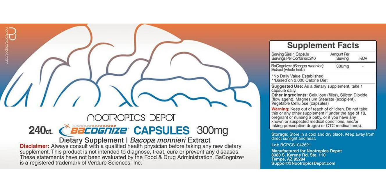 BaCognize Bacopa Monnieri Capsules | 300mg | 240 Count | Ayurvedic Herb | Nootropic Brain Booster | Supports Stress Management | Improves Memory, Cognition + Mood