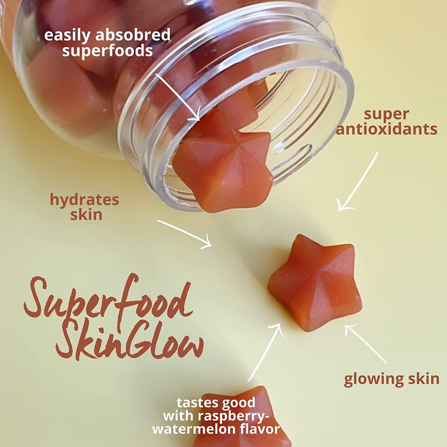 Baby Blues Superfood Skin Glow Gummies (60 Pieces) - Watermelon Raspberry - Superfruits Vitamins for Women With Acai, Gooseberry and Vitamin C - Increases Collagen Absorption - Slows Down Aging Symptoms