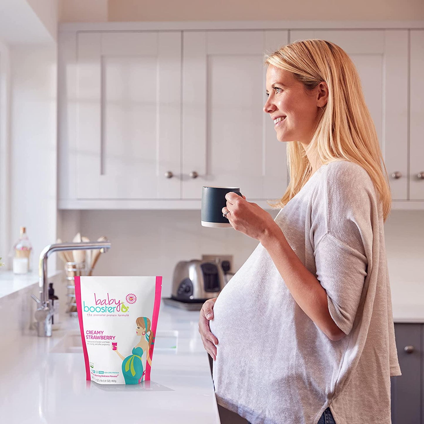 Baby Booster Creamy Strawberry Prenatal Vitamin Supplement and Protein Shake, Caffeine Free, All Natural, Vegetarian DHA, High Protein, Methyl Folate, B Vitamins, Great for Morning Sickness, 1 lb