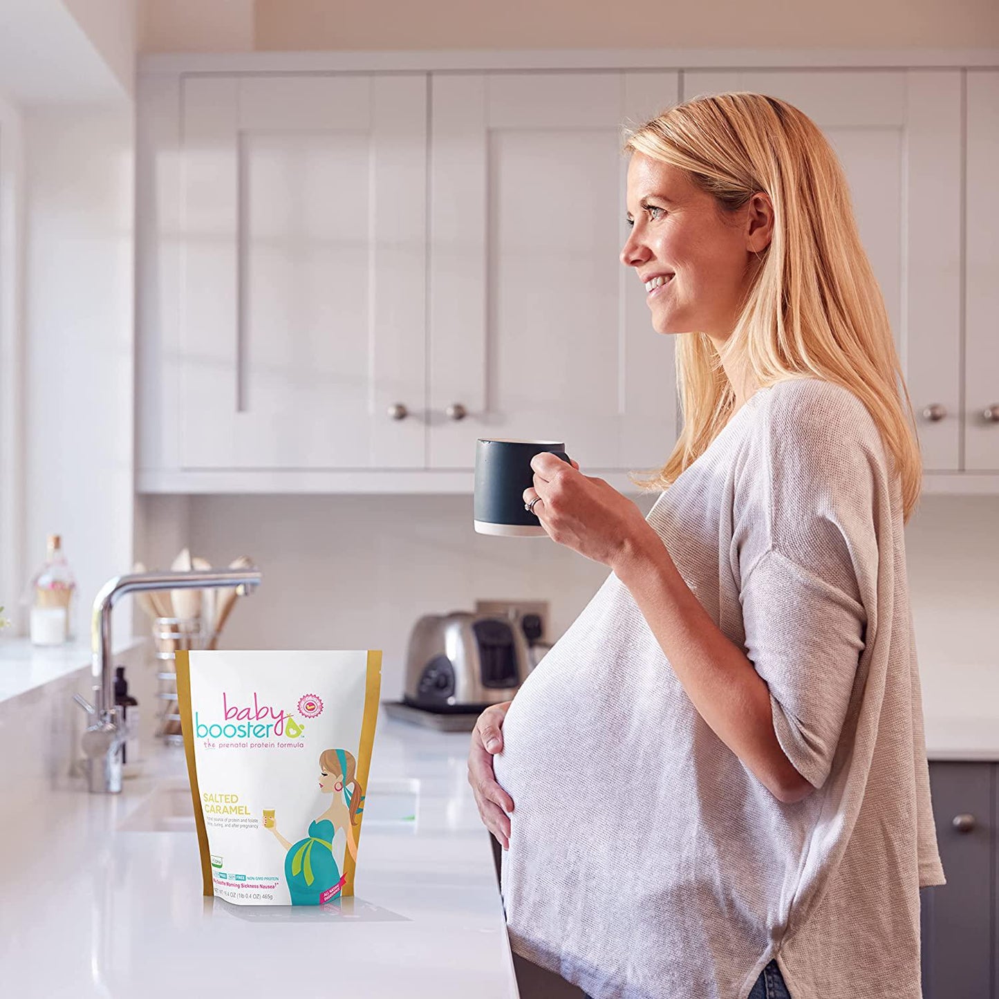 Baby Booster Salted Caramel Prenatal Vitamin Supplement and Protein Shake, Caffeine Free, All Natural, Vegetarian DHA, High Protein, Methyl Folate, B Vitamins, Great for Morning Sickness, 1 lb