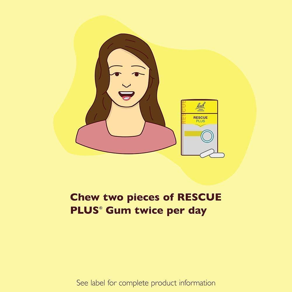 Bach RESCUE Plus Gum, Natural Mint Flavor, Stress and Tension Relief, L-Theanine and Vitamin B5 Dietary Supplement, Biodegradable Chicle Gum, No Artificial Sweeteners, Flavors, Colors, 10 Pack