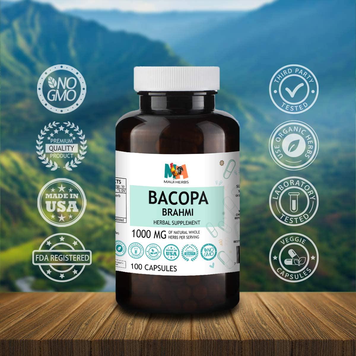 Bacopa 100 Capsules, 500 mg, Organic Bacopa Herb (Brahmi, Bacopa Monnieri)
