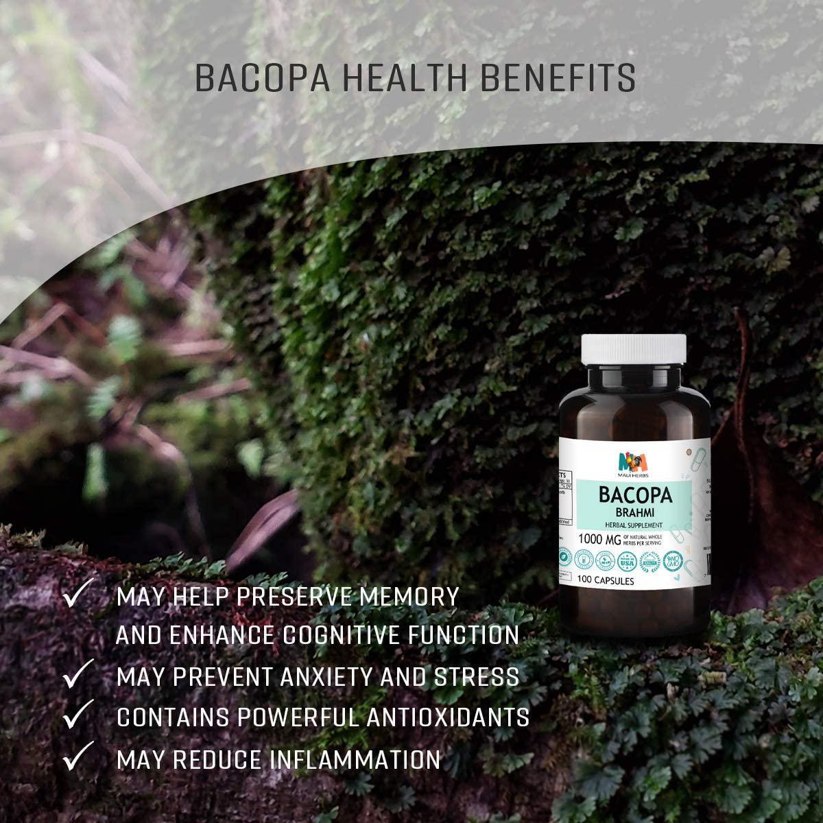 Bacopa 100 Capsules, 500 mg, Organic Bacopa Herb (Brahmi, Bacopa Monnieri)