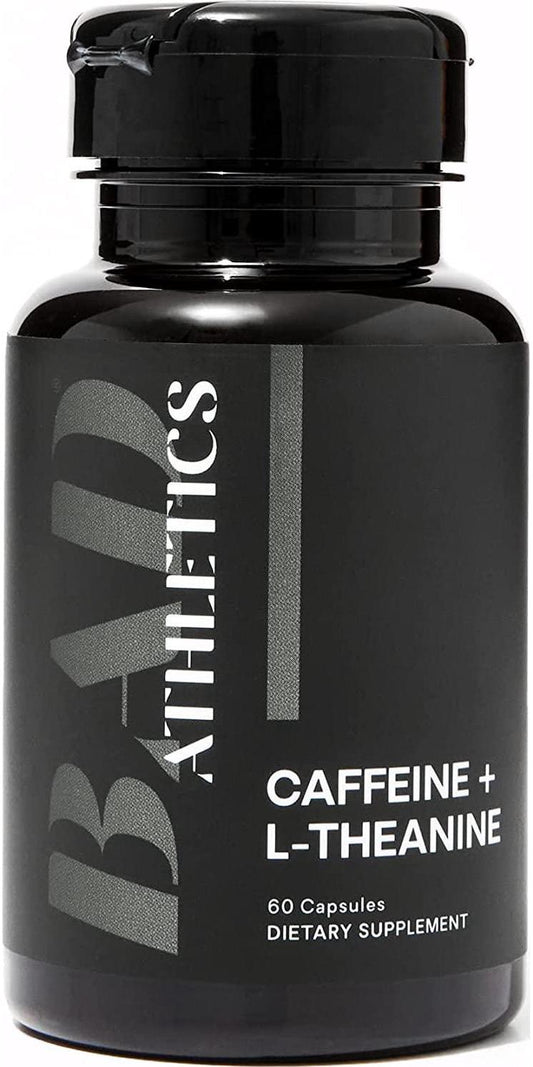 Bad Athletics Caffeine 100mg + L-Theanine 100mg Capsules | Focus and Energy | Nootropics Supplement | 60 Servings